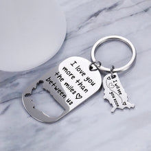 Load image into Gallery viewer, Boyfriend Girlfriend Gift Keychain I Love You More Than The Miles Between Us Long Distance Relationship Gift for Couples Birthday Valentines Christmas Gift