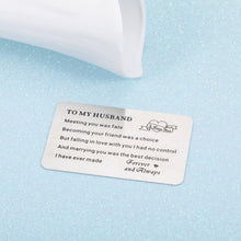 Load image into Gallery viewer, Engraved Wallet Insert Card Anniversary Gifts for Husband Boyfriend Groom Fiance Birthday Wedding Valentines Christmas Appreciation Gift from Wife Girlfriend I Love You Present for Men Him