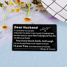 Load image into Gallery viewer, Engraved Wallet Insert Card Anniversary Day Gifts for Husband Boyfriend Groom Fiance Birthday Wedding Valentines Christmas Appreciation Gift from Wife Girlfriend I Love You Present for Men Him