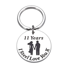 Load image into Gallery viewer, 11 Year Wedding Anniversary Keychain Gifts for Her Him Husband Wife 11th Anniversary Gift for Women Men Birthday Appreciation Christmas Present to Boyfriend Girlfriend Couple I Steel Love You
