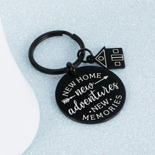 Load image into Gallery viewer, New Home Keychain New Home New Adventures New Memories First Home Gifts Housewarming Realtor Closing Gifts House Keyring Moving in Key Chain New Home Owners Jewelry