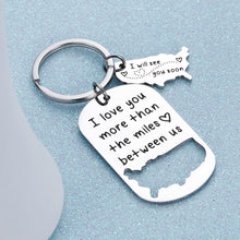 Load image into Gallery viewer, Boyfriend Girlfriend Gift Keychain I Love You More Than The Miles Between Us Long Distance Relationship Gift for Couples Birthday Valentines Christmas Gift
