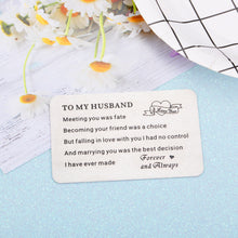 Load image into Gallery viewer, Engraved Wallet Insert Card Anniversary Gifts for Husband Boyfriend Groom Fiance Birthday Wedding Valentines Christmas Appreciation Gift from Wife Girlfriend I Love You Present for Men Him
