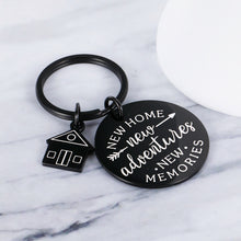 Load image into Gallery viewer, New Home Keychain New Home New Adventures New Memories First Home Gifts Housewarming Realtor Closing Gifts House Keyring Moving in Key Chain New Home Owners Jewelry