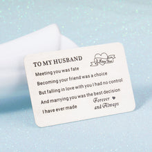 Load image into Gallery viewer, Engraved Wallet Insert Card Anniversary Gifts for Husband Boyfriend Groom Fiance Birthday Wedding Valentines Christmas Appreciation Gift from Wife Girlfriend I Love You Present for Men Him
