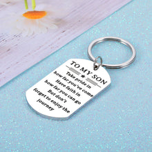 Load image into Gallery viewer, Inspirational Son Gift for Stepson Boys Teens for Men Boy Teen Kids Valentines Christmas Back to School Birthday Wedding Thanksgiving Gift for Leaving Graduation New Start Keychain Gift from Mom Dad