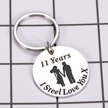 Load image into Gallery viewer, 11 Year Wedding Anniversary Keychain Gifts for Her Him Husband Wife 11th Anniversary Gift for Women Men Birthday Appreciation Christmas Present to Boyfriend Girlfriend Couple I Steel Love You