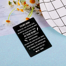 Load image into Gallery viewer, Engraved Wallet Inserts Card to Son from Mom Inspirational Gifts for Him Teen Boy Birthday Christmas New Year Deployment Gift Ideas for Stepson Adopt Son Coming of Age Gift