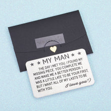 Load image into Gallery viewer, Engraved Wallet Insert Card Gifts for Husband Boyfriend Wedding Anniversary Birthday Valentines Christmas Gift for Groom Fiance from Wife Girlfriend Just Because Present for Men Him
