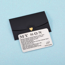 Load image into Gallery viewer, Engraved Wallet Card for Son from Mom Inspirational Birthday Graduation Christmas Gifts to Stepson Adopt Son Metal Wallet Insert Present Meaningful Back-to-School Gift Ideas for Him Boy Men