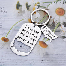 Load image into Gallery viewer, Boyfriend Girlfriend Gift Keychain I Love You More Than The Miles Between Us Long Distance Relationship Gift for Couples Birthday Valentines Christmas Gift