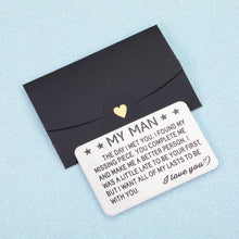 Load image into Gallery viewer, Engraved Wallet Insert Card Gifts for Husband Boyfriend Wedding Anniversary Birthday Valentines Christmas Gift for Groom Fiance from Wife Girlfriend Just Because Present for Men Him