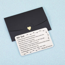 Load image into Gallery viewer, Back to School Gift to Son from Dad Mom Inspirational Engraved Wallet Card Birthday Graduation Christmas Gifts for Stepson Metal Wallet Insert Card Present Coming of Age Gift Ideas for Him Boy Men