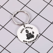 Load image into Gallery viewer, Funny Keychain Gifts for Women Coffee Addict Mom Bun Skull Coffee Office Gifts for Best Friend Coworker Valentines Day Christmas Birthday Gifts for Coffee Lovers Dead Inside But Caffeinated