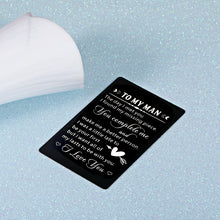 Load image into Gallery viewer, to My Man Birthday Gifts Engraved Wallet Card Insert for Husband Boyfriend from Wife Girlfriend Christmas Anniversary Wedding Valentines Day Gift for Groom Hubby I Love You Gifts for Him Men