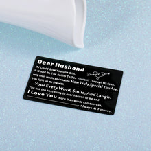 Load image into Gallery viewer, Engraved Wallet Insert Card Anniversary Day Gifts for Husband Boyfriend Groom Fiance Birthday Wedding Valentines Christmas Appreciation Gift from Wife Girlfriend I Love You Present for Men Him