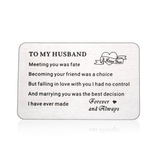 Load image into Gallery viewer, Engraved Wallet Insert Card Anniversary Gifts for Husband Boyfriend Groom Fiance Birthday Wedding Valentines Christmas Appreciation Gift from Wife Girlfriend I Love You Present for Men Him