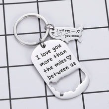 Load image into Gallery viewer, Boyfriend Girlfriend Gift Keychain I Love You More Than The Miles Between Us Long Distance Relationship Gift for Couples Birthday Valentines Christmas Gift