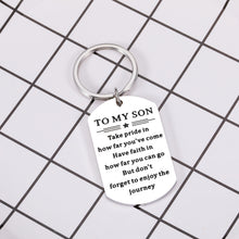 Load image into Gallery viewer, Inspirational Son Gift for Stepson Boys Teens for Men Boy Teen Kids Valentines Christmas Back to School Birthday Wedding Thanksgiving Gift for Leaving Graduation New Start Keychain Gift from Mom Dad