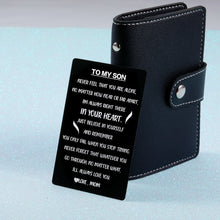 Load image into Gallery viewer, Engraved Wallet Inserts Card to Son from Mom Inspirational Gifts for Him Teen Boy Birthday Christmas New Year Deployment Gift Ideas for Stepson Adopt Son Coming of Age Gift