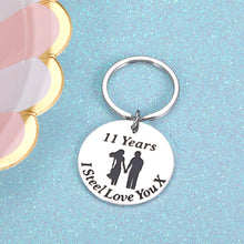Load image into Gallery viewer, 11 Year Wedding Anniversary Keychain Gifts for Her Him Husband Wife 11th Anniversary Gift for Women Men Birthday Appreciation Christmas Present to Boyfriend Girlfriend Couple I Steel Love You
