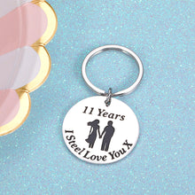 Load image into Gallery viewer, 11 Year Wedding Anniversary Keychain Gifts for Her Him Husband Wife 11th Anniversary Gift for Women Men Birthday Appreciation Christmas Present to Boyfriend Girlfriend Couple I Steel Love You