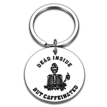 Load image into Gallery viewer, Funny Keychain Gifts for Women Coffee Addict Mom Bun Skull Coffee Office Gifts for Best Friend Coworker Valentines Day Christmas Birthday Gifts for Coffee Lovers Dead Inside But Caffeinated