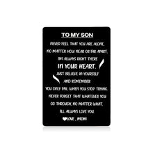 Load image into Gallery viewer, Engraved Wallet Inserts Card to Son from Mom Inspirational Gifts for Him Teen Boy Birthday Christmas New Year Deployment Gift Ideas for Stepson Adopt Son Coming of Age Gift