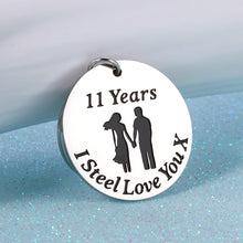 Load image into Gallery viewer, 11 Year Wedding Anniversary Keychain Gifts for Her Him Husband Wife 11th Anniversary Gift for Women Men Birthday Appreciation Christmas Present to Boyfriend Girlfriend Couple I Steel Love You
