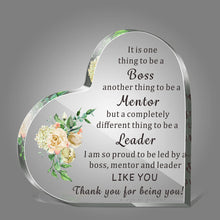 Load image into Gallery viewer, Gifts for Boss Leader Acrylic Boss's Day Gifts Heart Sign Boss Lady Office Desk Gifts for Leaving Job Appreciation Plaque Mentor Manager Birthday Christmas Retirement Paperweight Keepsake to Friend