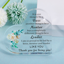 Load image into Gallery viewer, Gifts for Boss Leader Acrylic Boss's Day Gifts Heart Sign Boss Lady Office Desk Gifts for Leaving Job Appreciation Plaque Mentor Manager Birthday Christmas Retirement Paperweight Keepsake to Friend