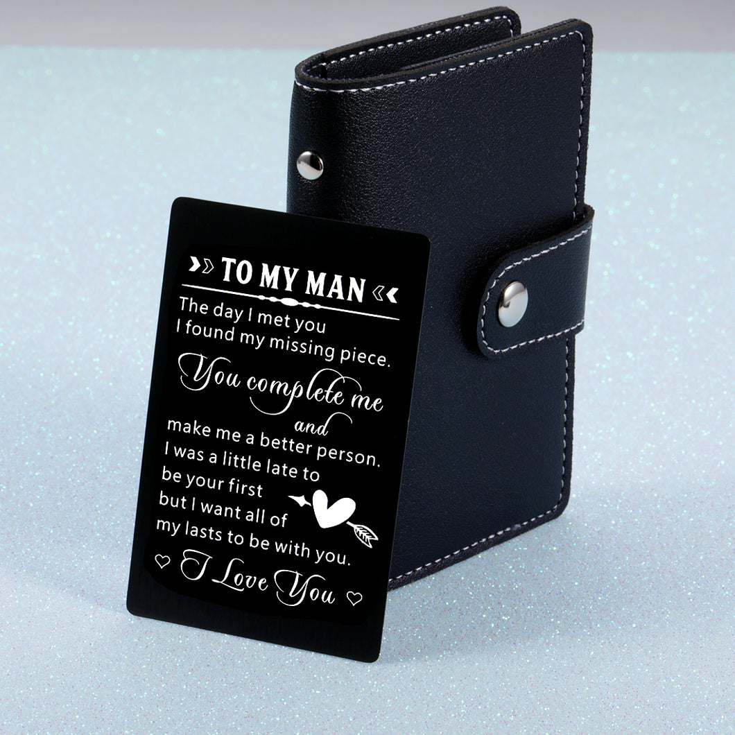 to My Man Birthday Gifts Engraved Wallet Card Insert for Husband Boyfriend from Wife Girlfriend Christmas Anniversary Wedding Valentines Day Gift for Groom Hubby I Love You Gifts for Him Men