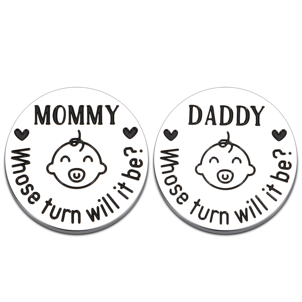 Fun New Parents Decision Coin Gifts for Mom Dad Baby Shower GIF First Time Mommy Daddy to Be Newborn Baby Gift Pregnancy Birthday Fathers Mothers Day Christmas for Women Men Coin Present Double Sided