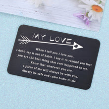 Load image into Gallery viewer, Valentines Gifts Husband Wife I Love You Engraved Wallet Card Insert for Boyfriend Girlfriend Men Women Christmas Anniversary Birthday Wedding for him Romantic Gifts Stocking Stuffers
