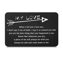 Load image into Gallery viewer, Valentines Gifts Husband Wife I Love You Engraved Wallet Card Insert for Boyfriend Girlfriend Men Women Christmas Anniversary Birthday Wedding for him Romantic Gifts Stocking Stuffers
