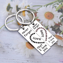 Load image into Gallery viewer, Couple Gifts Keychain 2pcs Valentines Wedding Birthday for Husband Wife Boyfriend Hubby Girlfriend Never Forget That I Love You Personalized Anniversary for Men Him Fiance Best Friends Gift
