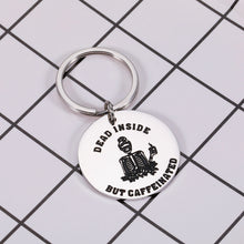 Load image into Gallery viewer, Funny Keychain Gifts for Women Coffee Addict Mom Bun Skull Coffee Office Gifts for Best Friend Coworker Valentines Day Christmas Birthday Gifts for Coffee Lovers Dead Inside But Caffeinated
