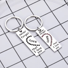 Load image into Gallery viewer, Couple Gifts Keychain 2pcs Valentines Wedding Birthday for Husband Wife Boyfriend Hubby Girlfriend Never Forget That I Love You Personalized Anniversary for Men Him Fiance Best Friends Gift
