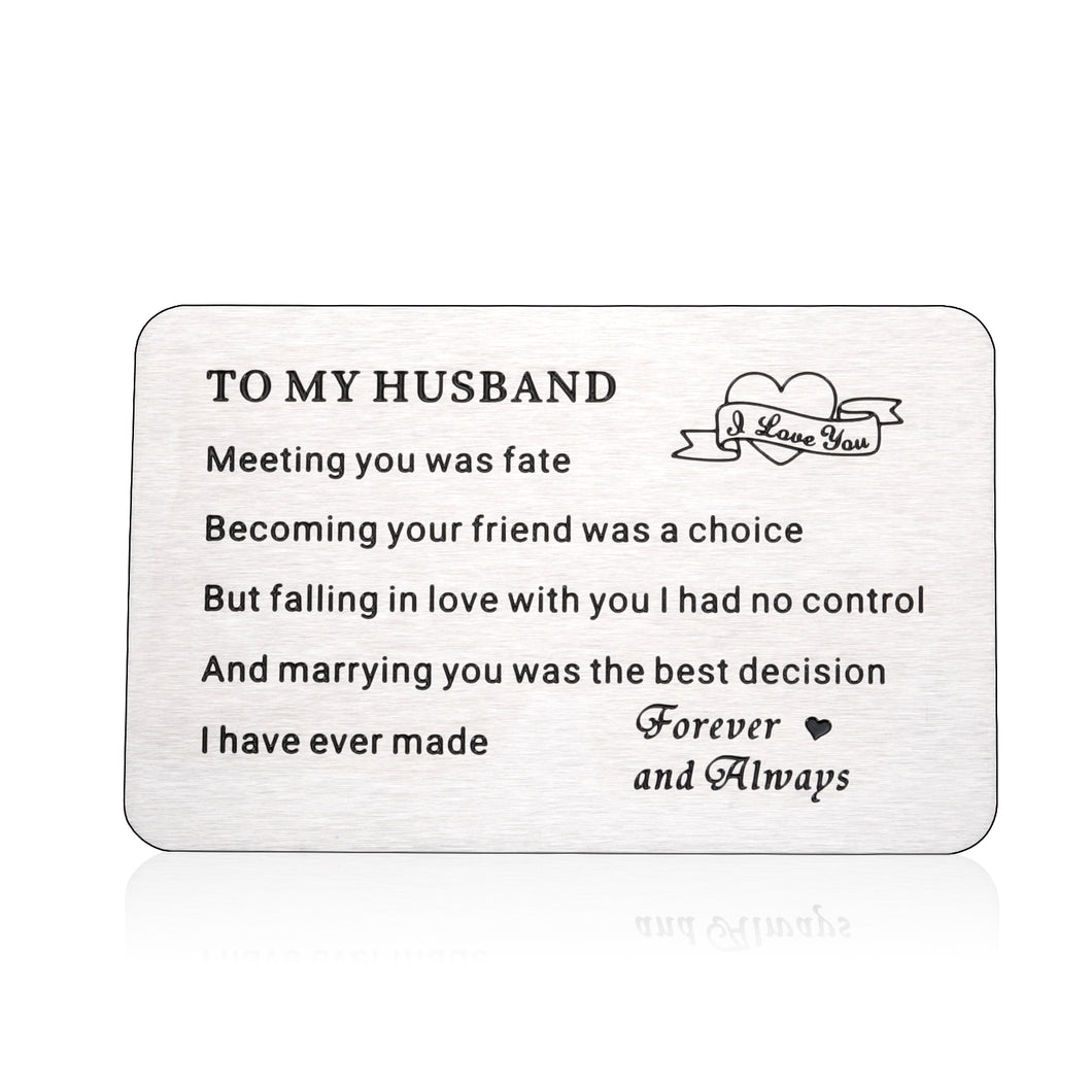 Engraved Wallet Insert Card Anniversary Gifts for Husband Boyfriend Groom Fiance Birthday Wedding Valentines Christmas Appreciation Gift from Wife Girlfriend I Love You Present for Men Him