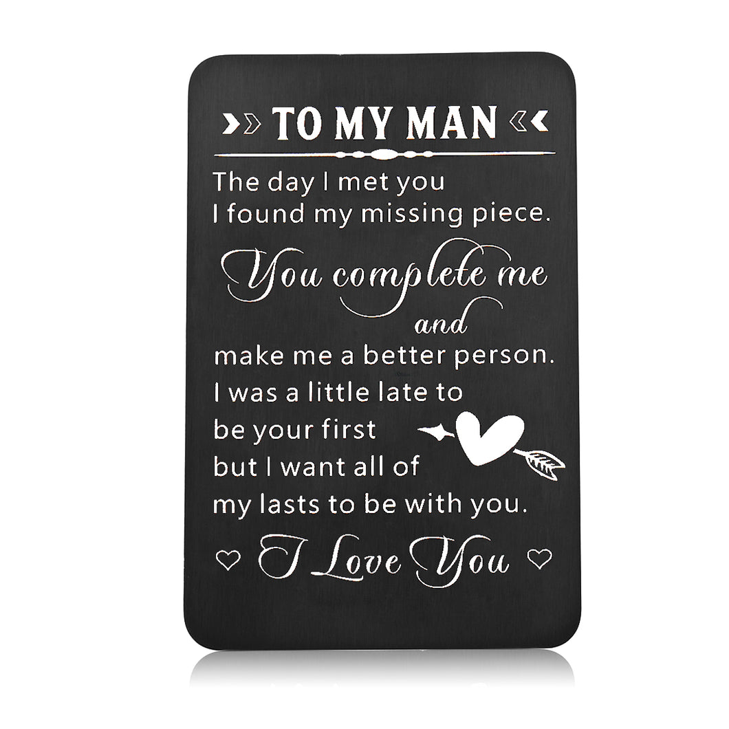 to My Man Birthday Gifts Engraved Wallet Card Insert for Husband Boyfriend from Wife Girlfriend Christmas Anniversary Wedding Valentines Day Gift for Groom Hubby I Love You Gifts for Him Men