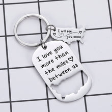 Load image into Gallery viewer, Boyfriend Girlfriend Gift Keychain I Love You More Than The Miles Between Us Long Distance Relationship Gift for Couples Birthday Valentines Christmas Gift
