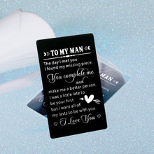 Load image into Gallery viewer, to My Man Birthday Gifts Engraved Wallet Card Insert for Husband Boyfriend from Wife Girlfriend Christmas Anniversary Wedding Valentines Day Gift for Groom Hubby I Love You Gifts for Him Men
