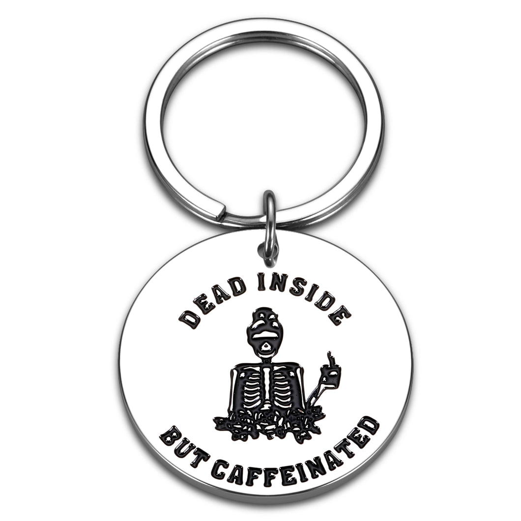 Funny Keychain Gifts for Women Coffee Addict Mom Bun Skull Coffee Office Gifts for Best Friend Coworker Valentines Day Christmas Birthday Gifts for Coffee Lovers Dead Inside But Caffeinated