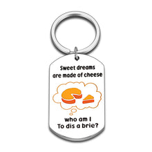 Load image into Gallery viewer, Funny Friend Keychain Gifts for Women Men Humorous Gift for BFF Best Friend Daughter Son Birthday Christmas Valentine Gift from Dad Mom Sweet Housewarming Gift Sweet Dreams are Made of Cheese
