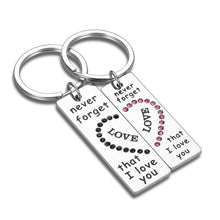 Load image into Gallery viewer, Couple Gifts Keychain 2pcs Valentines Wedding Birthday for Husband Wife Boyfriend Hubby Girlfriend Never Forget That I Love You Personalized Anniversary for Men Him Fiance Best Friends Gift
