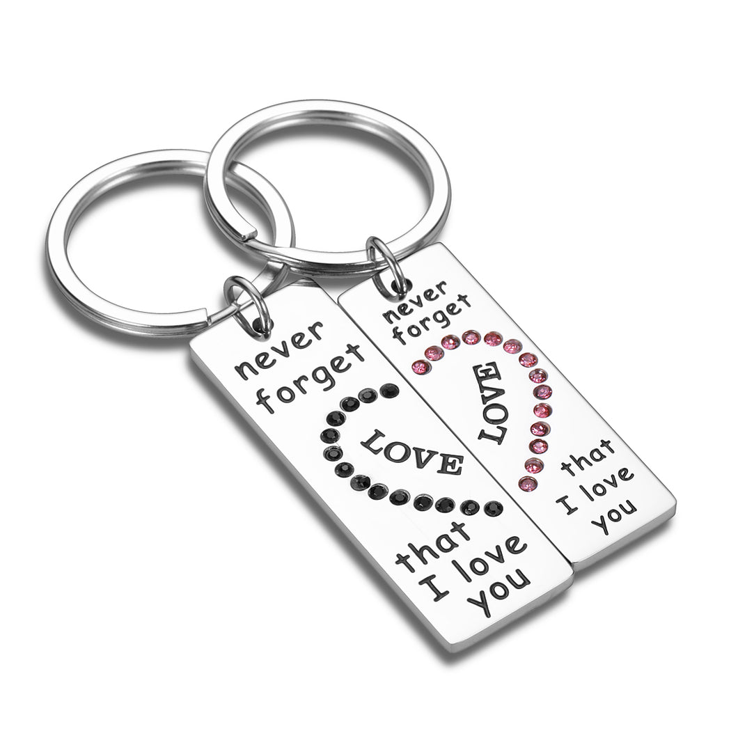 Couple Gifts Keychain 2pcs Valentines Wedding Birthday for Husband Wife Boyfriend Hubby Girlfriend Never Forget That I Love You Personalized Anniversary for Men Him Fiance Best Friends Gift