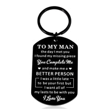 Load image into Gallery viewer, Husband Gifts for Men To My Man Keychain Anniversary Sweetest Day Gifts for Him Gifts from Wife Birthday Gifts for Boyfriend Groom Fiance Lover Engagement Wedding Present Jewelry Key Ring Valentines
