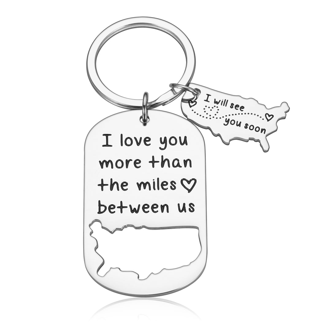 Boyfriend Girlfriend Gift Keychain I Love You More Than The Miles Between Us Long Distance Relationship Gift for Couples Birthday Valentines Christmas Gift