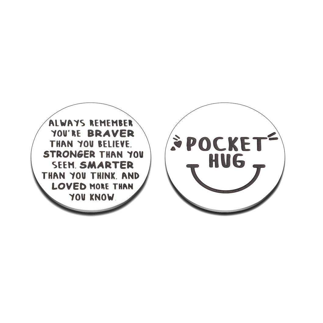 Pocket Hug Token Keepsake Inspiration Birthday for Daughter Son You are Braver Than You Believe Token Long Distance Relationship Gift Miss You Note Double-Sided for Women Men Him Her Boys Girls