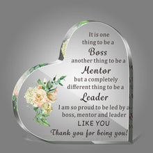 Load image into Gallery viewer, Gifts for Boss Leader Acrylic Boss&#39;s Day Gifts Heart Sign Boss Lady Office Desk Gifts for Leaving Job Appreciation Plaque Mentor Manager Birthday Christmas Retirement Paperweight Keepsake to Friend
